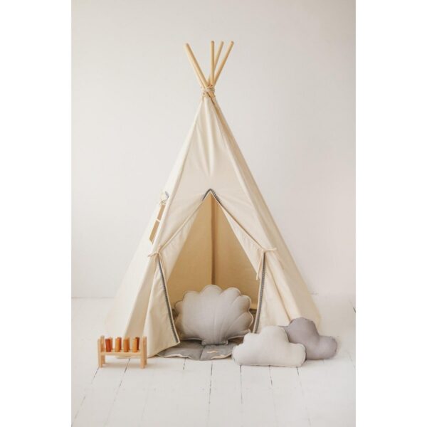 Teepee šator “Cream & Grey Pompoms”