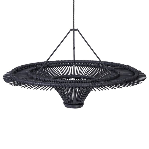Viseća lampa od ratana – crna, ručno izrađena, Ø150 cm