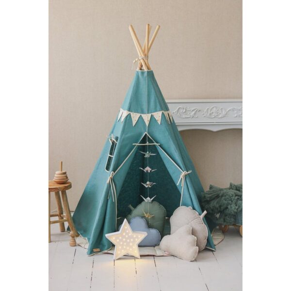 Teepee šator za djecu “Gold Star” – set s podlogom i girlandom