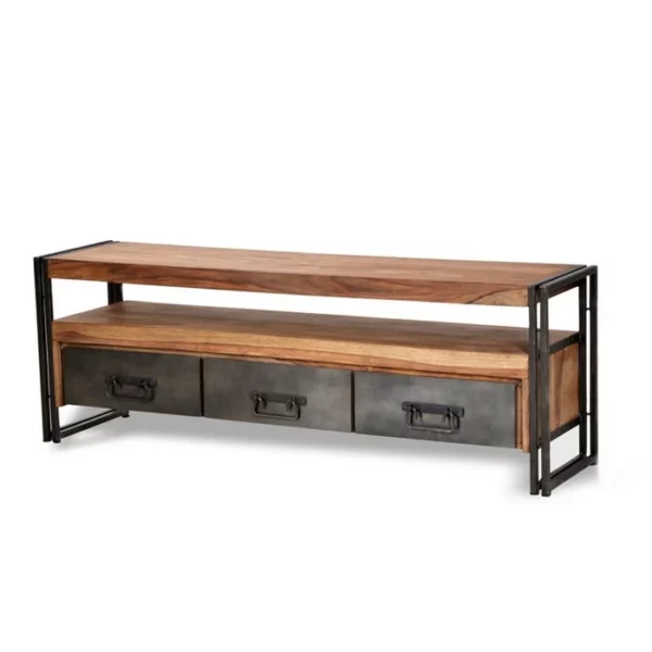Industrial Spirit TV Komoda s 3 Ladice – Masivno Drvo & Metal