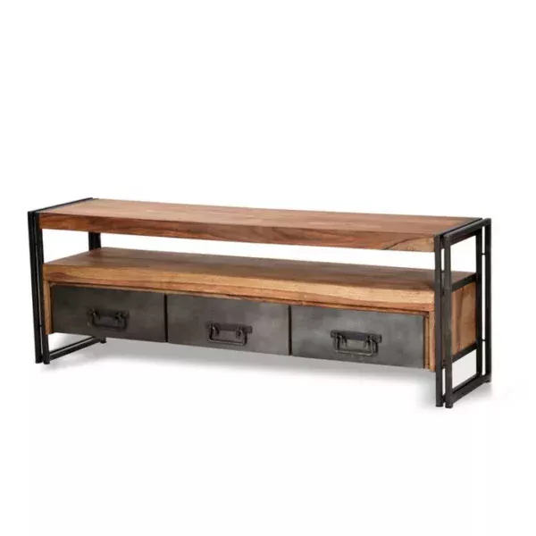 Industrial Spirit TV Komoda s 3 Ladice – Masivno Drvo & Metal