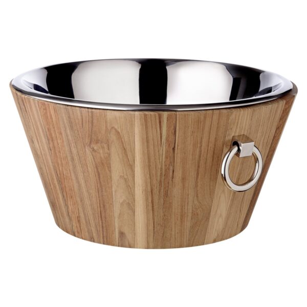Santiago champagne cooler (H 23 cm, Ø 46 cm), teak, stainless steel, highly polished, with handle